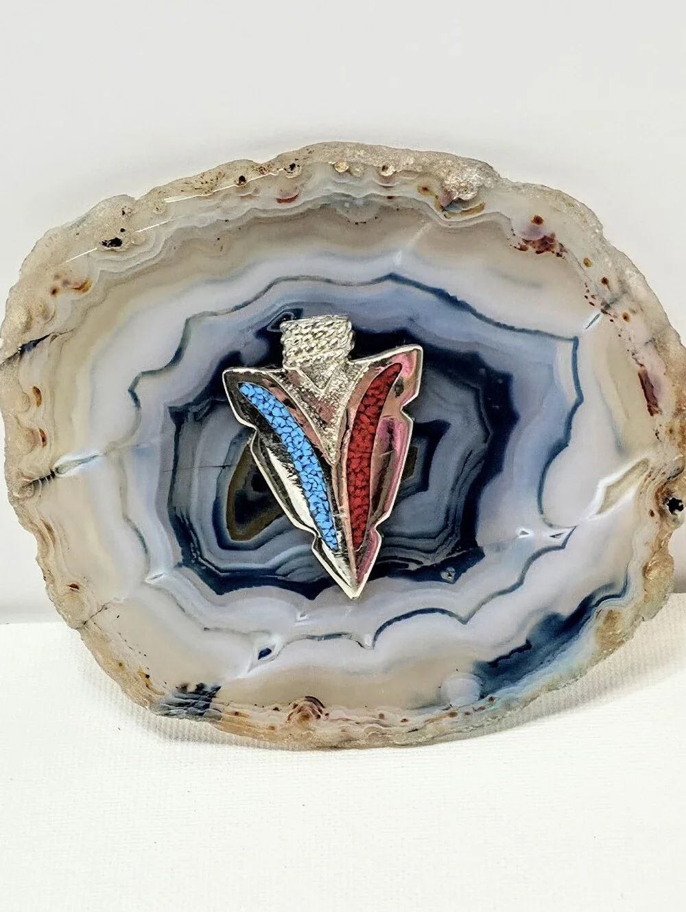 Belt Buckle Agate Slice,silver Tone Arrowhead